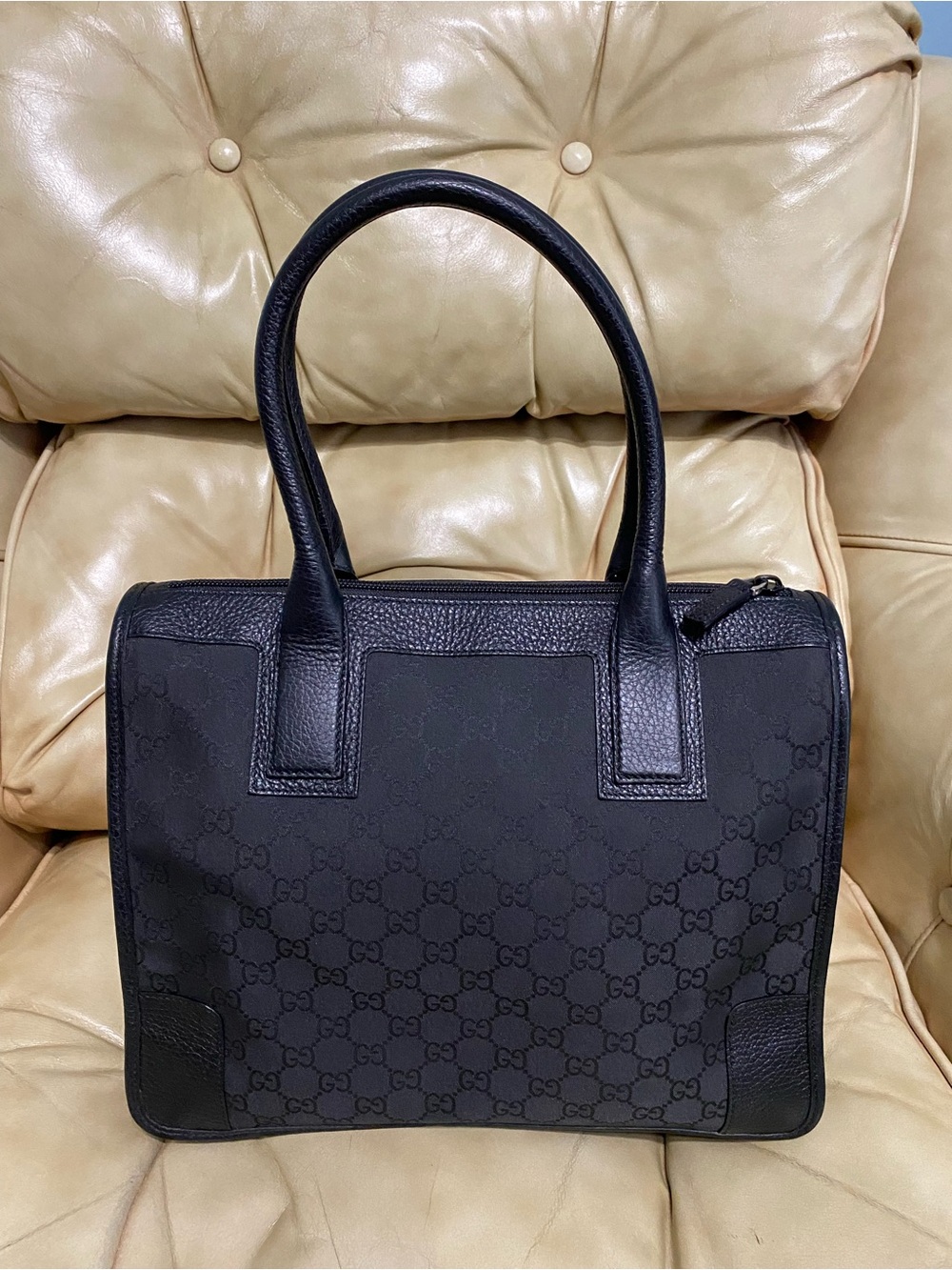 LKNW Gucci Tote Bag Top Handle GG Black Canvas/Leather COA - Picture 3 of 13